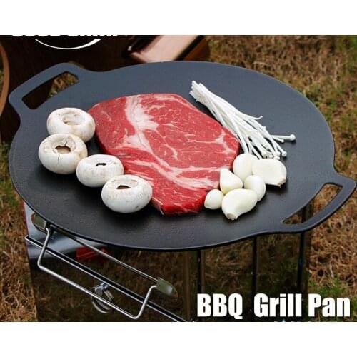 Outdoor camping cast iron barbecue pot round steak frying pan Korean style barbecue plate teppanyaki 039-8