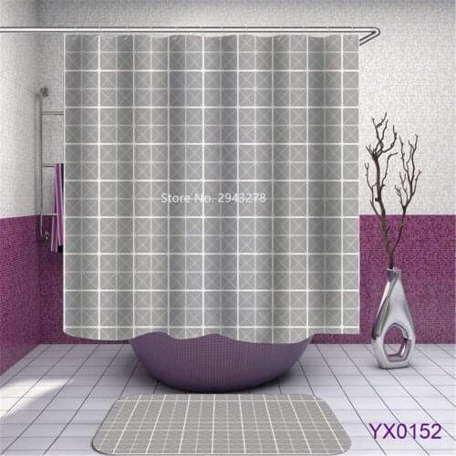 Simple and Fresh Grid and Map Pattern Waterproof and Mildewproof with Hook Washable Shower Curtain Home Bathroom Decoration