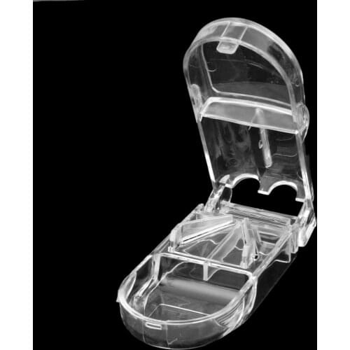 Transparent Rectangle Pill Cutter Splitter Storage Compartment Box Medicine Holder
