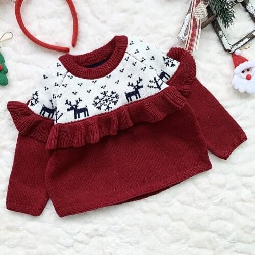 Autumn Winter Christmas Cartoon Pullover Sweaters Kids Pullover Tops Baby Girls Long Sleeve Pullover Sweaters