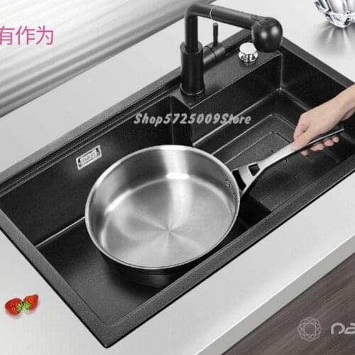 Ladder Sink Quartz Stone Large Single Tank Household Kitchen High And Low Sink Sink Basin Sink Under Counter Basin Set