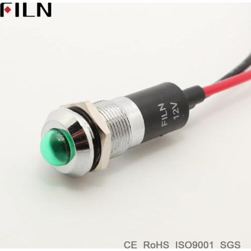 FILN pilot indicator signal lamp 12mm 12v 24v 110v red blue green white led light with 20cm cable