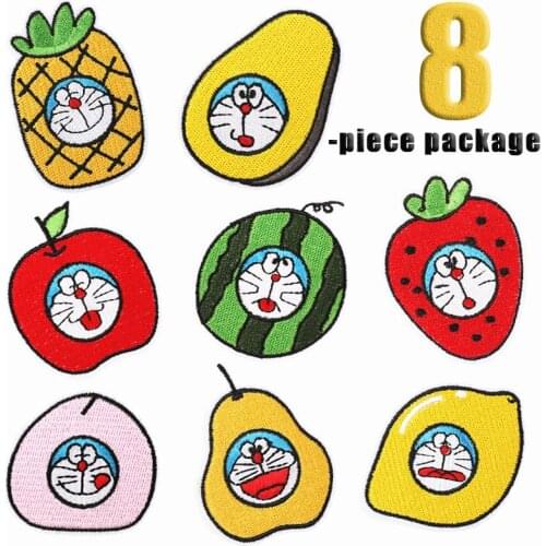 Cartoon Embroidery Cloth Stickers Fruit Jingle Cat Iron on Patch Doraemon Thermo Adhesive Clothing Piece Kids Clothes Appliques