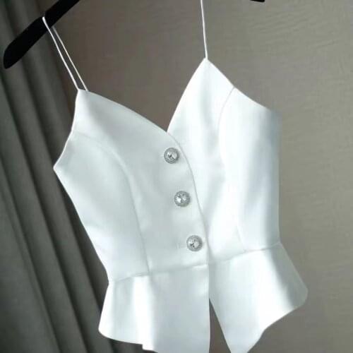 Women 2021 Summer New Sweet Solid Color Suspender Top Button Slim Fit Sleeveless V-neck Casual Vest Womens Wear