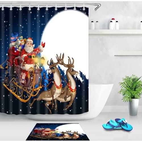 Christmas Series Pattern Waterproof and Mildewproof Washable Shower Curtain with Hook Bathroom Holiday Decoration Color Print
