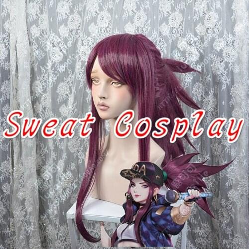 High Quality LOL KDA Akali Wig Purple Ponytail 60cm Long Cosplay Wigs