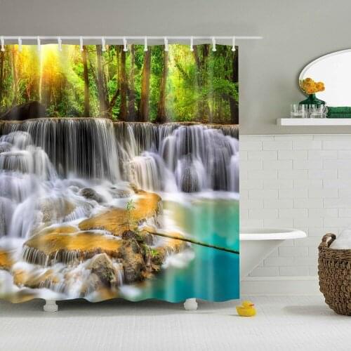 Landscape Creek Bamboo Stone Scenery Shower Curtains Bathroom Decor Waterproof Polyester Bath Accessories Hanging Cloth Curtain