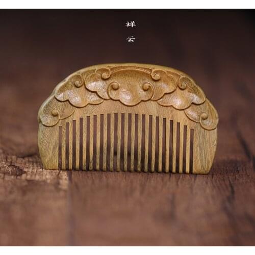 Green Sandalwood Comb Anti Static Massage Scalp Comb Natural Wooden Comb Womans Gift Chinoiserie Hollow Carved Sandalwood Comb