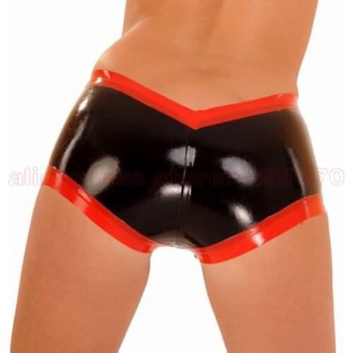 Women Latex Underwear Black and Trim Red Sexy Latex Panties Briefs S-LPW050