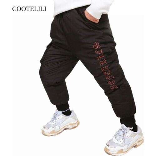 COOTELILI Girl Boy Winter Pants Cotton Padded Thick Warm Trousers Fashion Letter Ski Pants Pocket Children Pants Baby Kid Pants