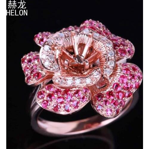 1.4ct Natural Diamonds & Ruby Semi Mount 6mm Round Cut Solid 14K Rose Gold Engagement Wedding Gemstone Ring For Women Jewelry