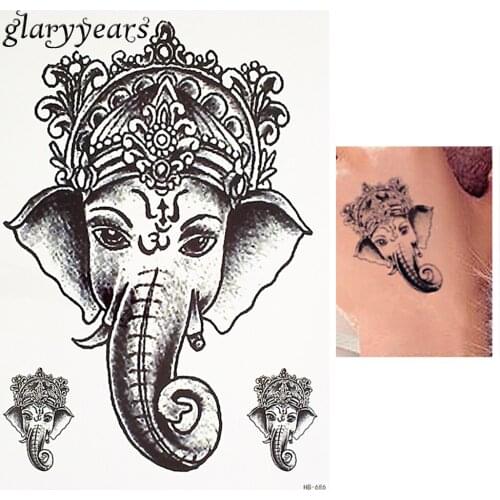 1 Piece Black Color Tattoo Sticker Thailand Ganesh Elephant God Pattern Women Body Art Temporary Tattoo Sticker Waterproof HB686