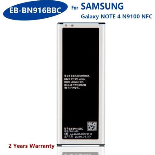 100% Genuine EB-BN916BBC Battery For Samsung Galaxy NOTE4 N9100 N9106W N9108V N9109V Note 4 3000mAh Mobile Phone New Batteries