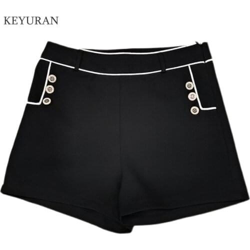 2021 New Summer Women Elegant Striped Black Shorts Button Decorate Side Zipper Ladies OL Shorts Suit casual pants Pantalones