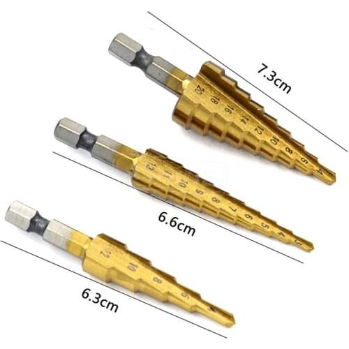 3pcs 3-12/4-12/4-20mm High-speed Steel 4241 HSS Step Cone Drill Bits Set Titanium Coated Hole Cutter For Home Tools