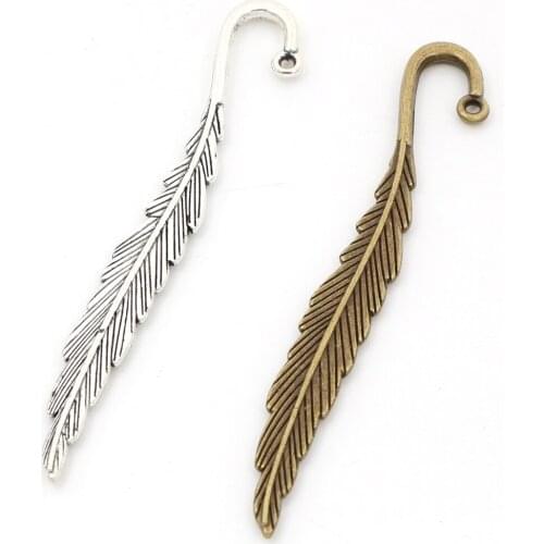 80x8mm 4pcs Antique Silver Plated and Bronze Plated Leaf Handmade Charms Pendant:DIY for bracelet necklace and bookmark