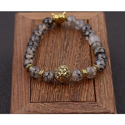 Amader Luxury Mens Trendy Golden Lion Heads Beads Bracelets Healthy Energy Stone Yoga Bracelet AB525
