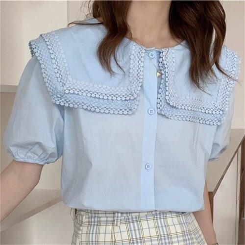 Alien Kitty Blue Short Sleeves Hot New Girls Streetwear Basic 2021 Loose Office Lady Shirts Stylish Femme Casual OL Blouses