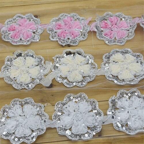 80pcs/lot Large chiffon flower ,sequin fabric Hair Accessories Chiffon Craft Flower Appliques—Lt Pink&Ivory Instock