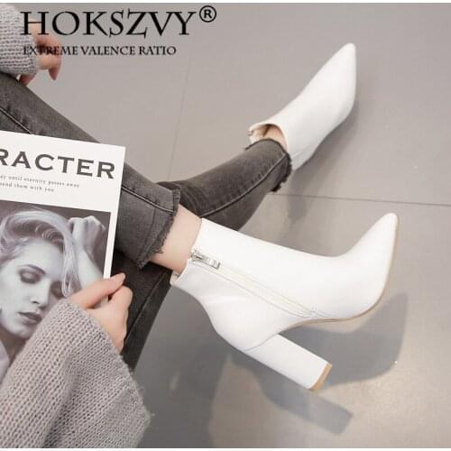HOKSZVY Womens Boots White High Heels Fashion Pointed Toe All-match Killer Booties Womens Boots ZL-QS048