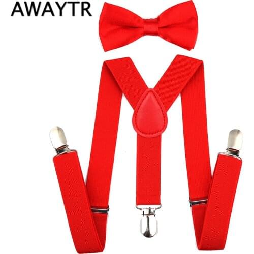 AWAYTR Kids Suspenders and Bow Ties Set Girls High Elastic Y-back Braces Baby Kids Solid Colors Boys Suspenders and Bowtie