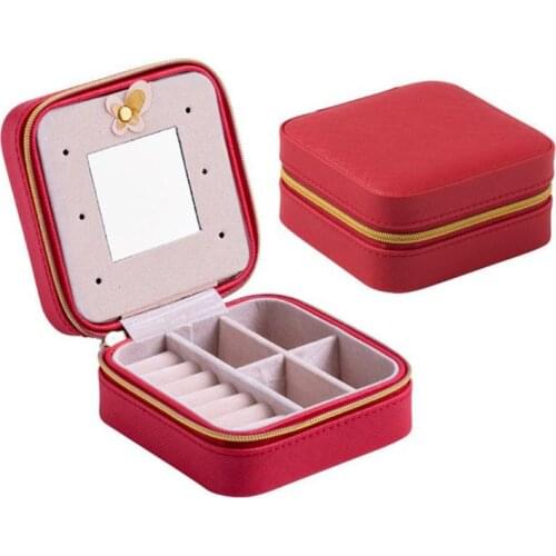 Travel portable leather jewelry box with mirror cosmetic makeup organizer earrings Casket three-tier storage box gift SN1570