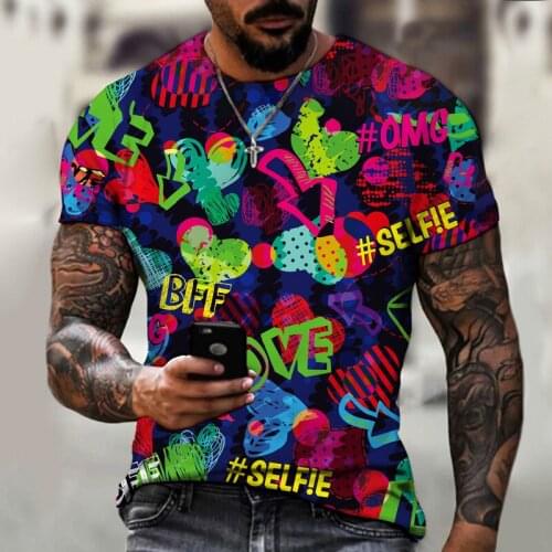 Summer New Hip Hop Short Sleeve Men T-shirt Loose Casual Fashion Vintage Color Matching O-neck Letter Abstract T Shirt Top Tee