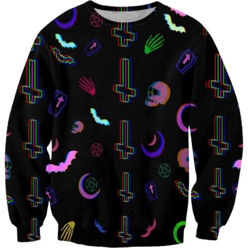 IFPD EU Size Fashion Funny Mens Sweatshirts 3D Cool Print Cross Skull Black Long Sleeve Shirt Men Casual Plus Size Men Pullover