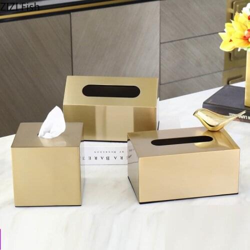 Classic European Metal Golden Square Tissue Box Roll Paper Storage Home Living Room Coffee Table Desktop Tissue Box Home Decor