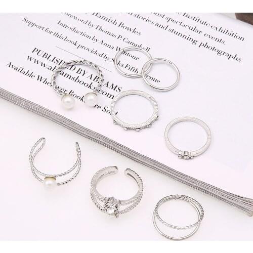 Silver Pearl Personalized Rings For Woman Elegant Classic Female Kольца Unique 2021 Rtend Rings Set Fashion Gift Jewelry Set