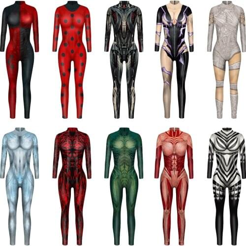 Halloween cosplay clown girl digital print role-playing clothing long-sleeved cosplay jumpsuit spot Vispera de Todos los Santos