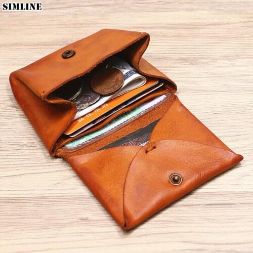 2020 Genuine Leather Wallet Men Women Brand Vintage Handmade Short Wallets Purse Card Holder With Coin Pocket Money Bag For Male