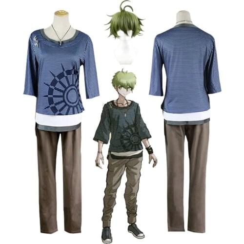 Danganronpa V3 Rantaro Amami Cosplay Costume Blue Striped Top Brown Pants Dangan Ronpa Mardi Gras Halloween Party Streetwear
