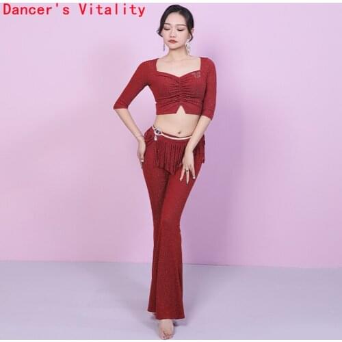 Belly Dance Practice Clothes for Women Bellydance Half Sleves Top+trousers 2pcs Bellydancing Suit Oriental Dance Clothing