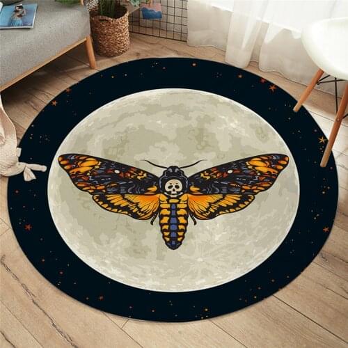 Tapis Salon Rugs Death Moth Round Rug Gothic Skull Floor Mat Butterfly Moon Star Living Room Carpet Polyester Rug Mat Dropship