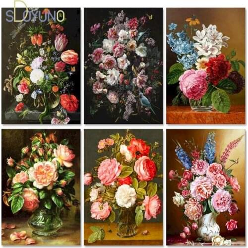 SDOYUNO Paint By Numbers Floral DIY Unframe Home Decoration Acrylic Paint Oil Painting By Numbers Adult Art Unique Gift
