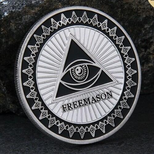 Hot Freemason Masonic Brotherhood Challenge Coin Free and Accepted Masons Silver Plated Masonic Symbols Bullion&Coin Collections