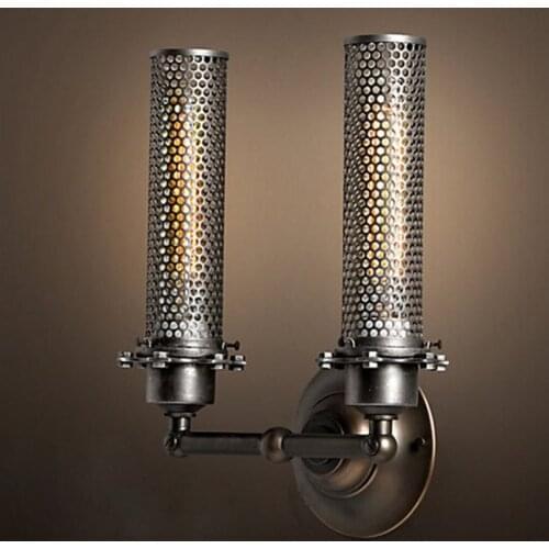 LOFT American retro bedroom bedside balcony staircase Edison industrial long iron net iron wall lamp