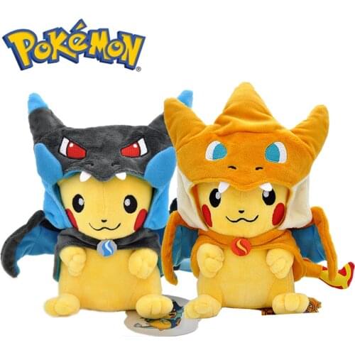 22CM Kawaii Pokemon Pikachu Plush Dolls Cartoon Anime Cute Pikachu X&Y Cosplay Charizard Short Stuffed Model Doll Toys Kids Gift