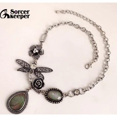 Fashion Nature Sea Shell Dragonfly Pendant Chains Necklace Jewelry Bohemian Vintage SilverColor Jewelry For Women XL026