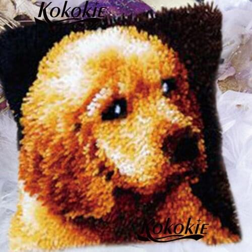 Handmade cross stitch making kit latch hook dog diy rug kits cartoon printed cushion embroidery adult crafy kits for carpet