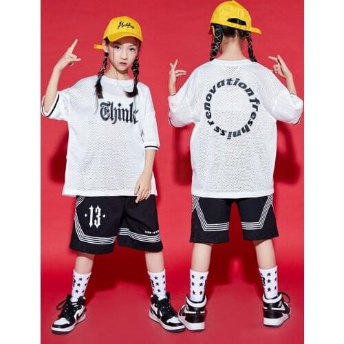 2021 New Childrens White T Shirts Short Sleeves Hip Hop Street Dance Clothes Girls Jazz Practice Wear Boys Rave Clothes BL6784