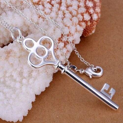 P064 Free Shipping silver plated Necklace, 925 fashion silver jewelry Four round keys /CDNJKSOM CDNJKSOM