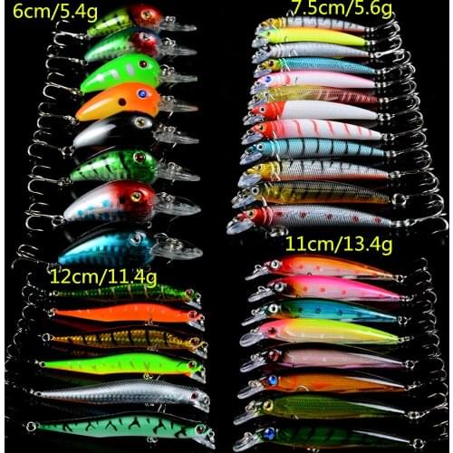 Hot 34pcs/Lot High Quality Fishing Lure Mixed 4 Models 34 Color Minnow Lure Fishing Tackle Crank Lures Mix Fishing Bait