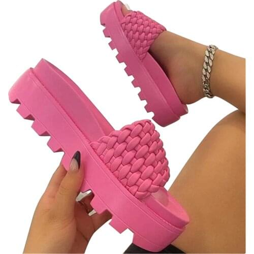 Trendy Platform Preparation Fashion Slippers Women Braided Strap PU Leather Slippers Summer Outdoor for Girl d88
