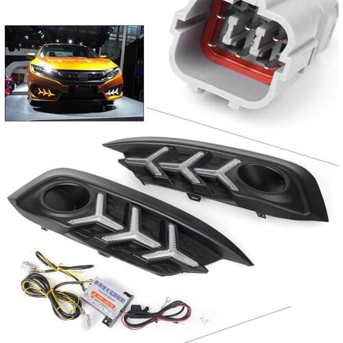 Car Turn Signal Daytime Running Light LED Fog Lamp For Honda Civic 10th X 2016 2017 2018 Sedan