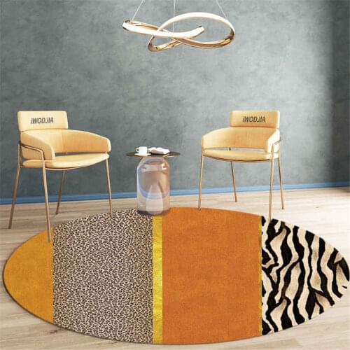 Modern Geometric Animal Print Round Carpet Orange Bedroom Carpet Chair Mat Washable Living Room Rug Luxury Sofa Rug Circle