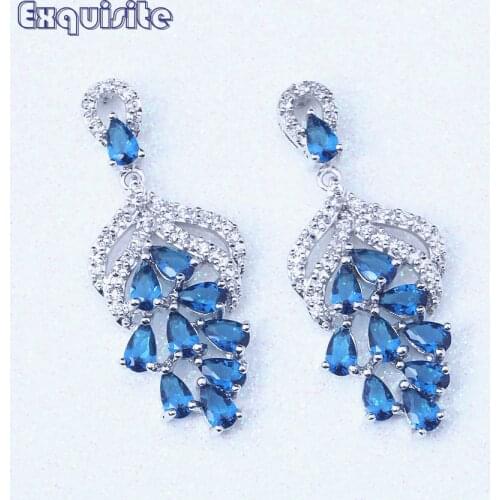 Glaring long earrings Blue Cubic Zirconia Drop Dangle Earrings Crystal for Women Engagement Birthday Gift Fashion Jewelry E209