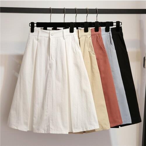 High Waist Zipper Korean Midi Skirt Women 2020 Spring Double Pocket Summer Skirts Womens Autumnpleated Skirt Female White