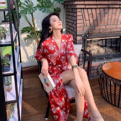 Yomrzl A826 New arrival summer and autumn womens nightgown one piece print flower sleepwear indoor clothes